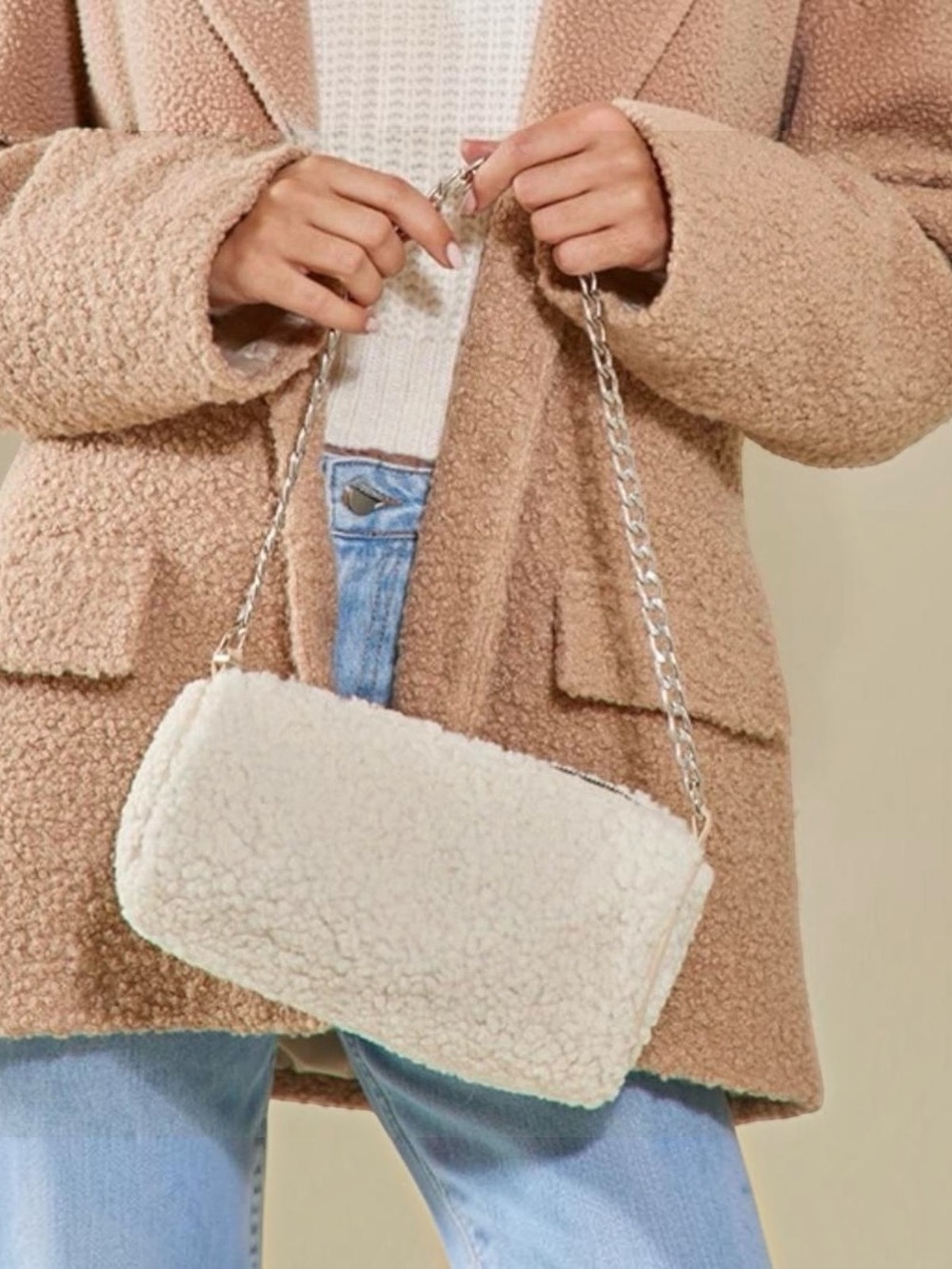PrettyLittleThing Borg Teddy Mini Barrel Bag